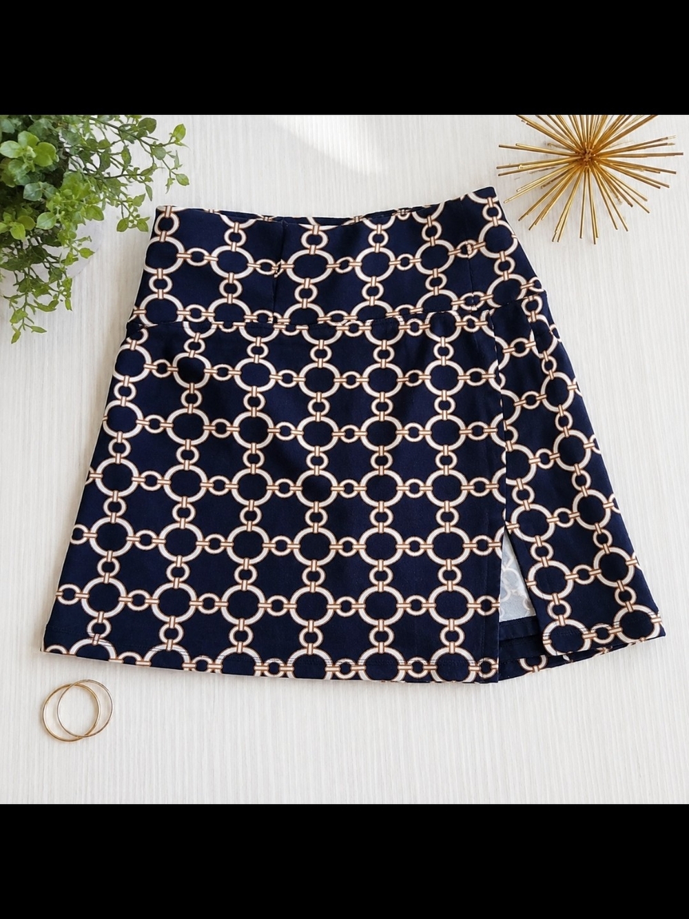 Segments Luxe Navy Chain Print Pull-On Skort Size Small | Built-In Shorts